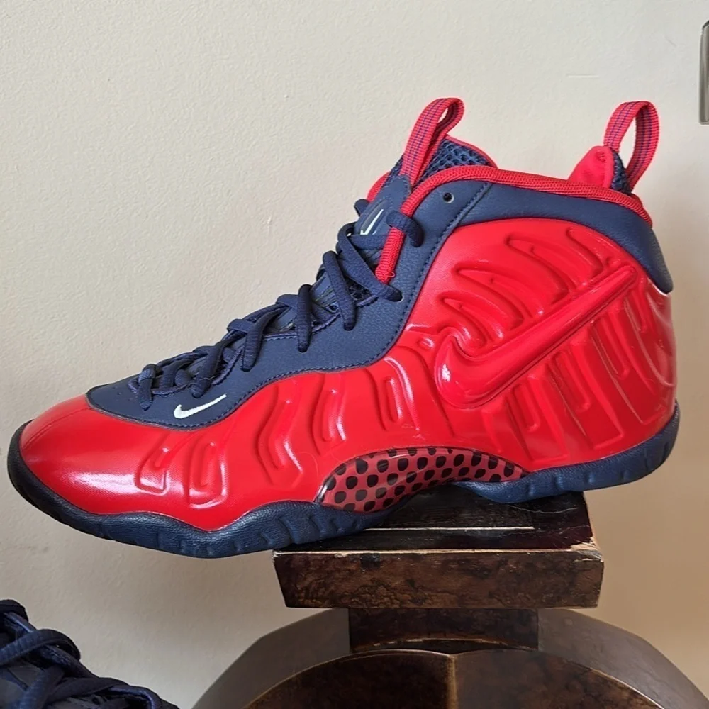 Nike Air Foamposite Little Posite Pro University Red Blue Lace Up Sneakers Shiny